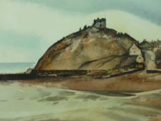 JOHN MORRIS watercolour - Criccieth Castle, signed, 27.5 x 41 cms