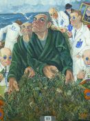 CARL F E HODGSON oil on canvas on stretcher, unframed - a satirical slant on the EU Fisheries policy