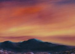 ELFYN ROBERTS acrylic on canvas - 'Evening Light over the Long Mynd', signed with initials, 23.5 x