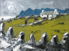 WYN HUGHES oil on board - whitewashed coastal cottage, Llyn Peninsula, signed, 29.5 x 40 cms