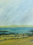 ANN CHADWICK acrylic/mixed media on canvas - Rhoscolyn, Anglesey and the distant Caernarfonshire