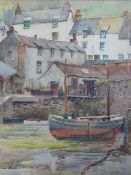ARTHUR NETHERWOOD watercolour - harbour scene with boats and figures, signed, 52 x 37 cms