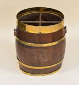 A BRASS MOUNTED AND DIVIDED 'BARREL' UMBRELLA STAND