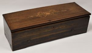 NICOLE FRERES TABLE-TOP MUSIC BOX in marquetry rosewood, complete with key for winding, original