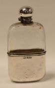 SILVER & CLEAR GLASS HIP FLASK, Sheffield 1965