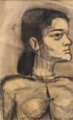 JOSEF HERMAN charcoal on paper - three quarter portrait of a woman looking sideways, 64 x 40cms (