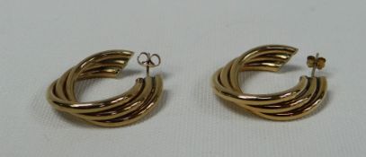 9ct GOLD HEAVY TWISTED HOOP EARRINGS, 5.9gms