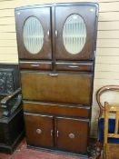 A Shefco vintage oak effect kitchen cabinet with drop down enamel preparation tray, circa 1960s,