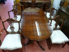 A REPRODUCTION HEPPLEWHITE STYLE DINING SUITE, excellent quality breakfront sideboard with three