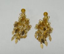 A PAIR OF ARABIAN DROP EARRINGS, marked 22ct, 9.6gms
