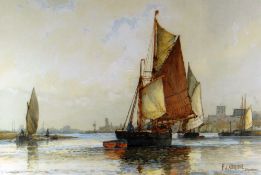 FREDERICK JAMES ALDRIDGE watercolour - busy fishing port scene, entitled 'Shoreham', signed, 25 x