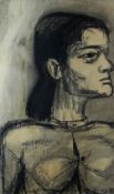JOSEF HERMAN charcoal on paper-three-quarter portrait of a woman looking sideways, 64 x 40cms (