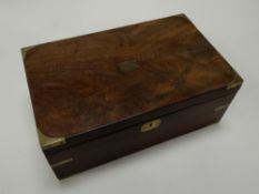 A MAHOGANY LAP DESK with brass mounts, and green leather, compartmented interior, 41cms wide