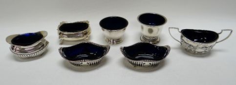 A PAIR OF SILVER SALTS & FIVE FURTHER SIMILAR, 8.7ozs