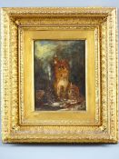 EDWARD ALLEN SCHMIDT oil on panel - turreted keep with cottage alongside and with wooded area