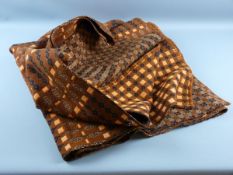 A WELSH WOOLLEN BLANKET, brown patterned