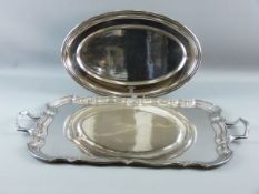 A LARGE TWO HANDLED ELECTROPLATE SERVING TRAY by R N H & Co, rectangular shaped with raised