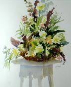 ANDREW DOUGLAS FORBES watercolour - still life of cut flowers on a stool, entitled ‘Simplicity’,