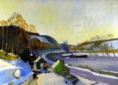 RALPH SPILLER oil on board - barges on The Seine, signed and entitled verso, 45 x 60cms