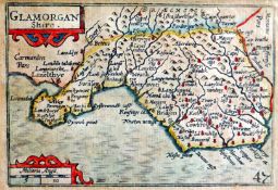 UNKNOWN CARTOGRAPHER antique coloured map - Glamorganshire, 9 x 13cms