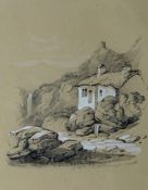JOSEPH HORLOR mixed media - mountain cottage with waterfall in background, Somerset and Wood Fine