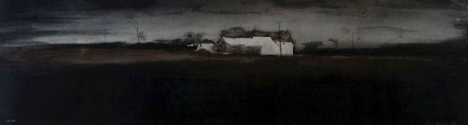 JOHN KNAPP FISHER watercolour - barren landscape, entitled ‘Farm on the Heath’, signed and dated