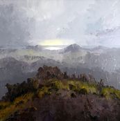 DAVID GROSVENOR oil on canvas - expansive Snowdonia landscape entitled ‘Golygfa o’r Copa yr Wyddfa’,