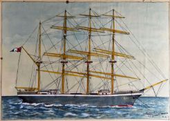 T LAWRENCE EDWARDS watercolour - portrait of the four-master bark ‘Jenny of Amlwch’ which operated