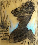 JOSEF HERMAN mixed media - kneeling nude female in anguish, entitled verso ‘Cry the Beloved Country,