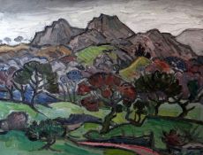 HELEN STEINTHAL oil on board - landscape, entitled ‘Snowdonia’ (with another painting verso), 44 x