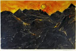 SIR KYFFIN WILLIAMS RA coloured limited edition (31/75) print - sunset over Snowdonia, signed in