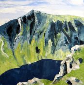 GWYN ROBERTS oil on canvas - entitled verso ‘Cadar Idris Ar Llyn Cau’, signed with initials, 50 x