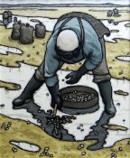 ALAN WILLIAMS acrylic on canvas - a cockle gatherer, signed, 55 x 44cms