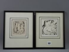 ANITA KLEIN risque etchings, a pair - 'Cuddle III' and 'Not Again Nigel', 10 x 10 cms