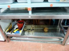 *A TWO TIER STAINLESS STEEL PREPARATION TABLE, 153 x 63 cms