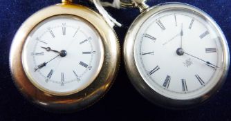 TWO AMERICAN POCKET WATCHES to include an Addison Trademark yellow metal cased with white enamel