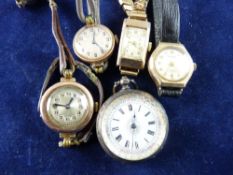 A PARCEL OF FOUR NINE CARAT GOLD ENCASED LADY'S WRISTWATCHES, dials of various shapes and a lady's