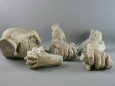 SIX CAPRONI STYLE PLASTER CASTS, various anatomy art study forms, numerous measurements
