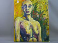 CARL F HODGSON oil on box canvas - 'African Girl', signed with initials, 63 x 52 cms