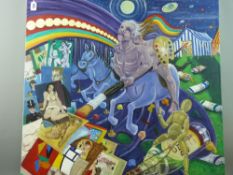 CARL F HODGSON oil on box canvas - fairground scene with nude figures, signed with initials and