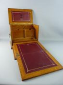 AN EXCELLENT LATE 19th/EARLY 20th CENTURY OAK STATIONERY CABINET/WRITING SLOPE, the slightly domed