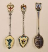 THREE CONTINENTAL SILVER & ENAMEL SOUVENIR SPOONS for Dordrecht, Firenze and Munchen each having
