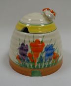 CLARICE CLIFF 'CROCUS' BEEHIVE HONEY-POT, 10cms high