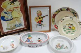 A PARCEL OF MABEL LUCIE ATTWELL ITEMS comprising an oval 'BABY'S PLATE' by Shelley, a Shelley