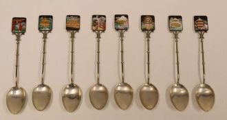 SET OF EIGHT JAPANESE SILVER TEA SPOONS with square enamelled terminals by Toshikane, 69gms