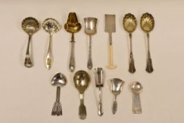 A PARCEL OF MIXED FLATWARE including cheese scoop in the form of a spade with ivory handle, Danish