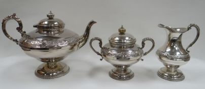 A THREE-PIECE EPNS TEA-SERVICE