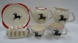 A BESWICK BREAKFAST SET comprising teapot, milk-jug, cream-jug, plate and sugar-basin, with stylised