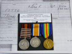 MEDALS - A FIVE BAR QSA GROUP OF THREE awarded to 28665/3134 Trooper/Sjt. T. C. Potts, 50th Koy