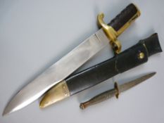A US DAHLGREN BOWIE KNIFE BAYONET in leather scabbard with frog, the blade marked '1861' and 'Ames